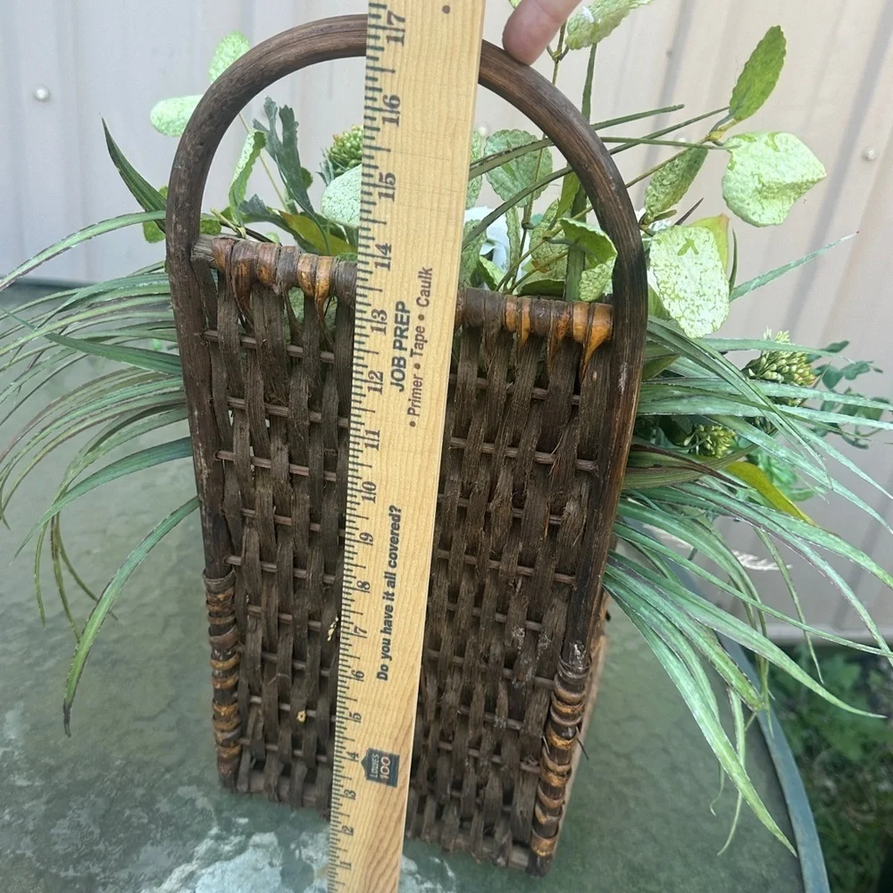 Farmhouse handmade White and Green Faux Floral Arrangement wicker basket
